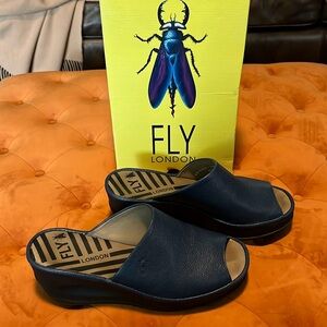 Fly London dark blue open toe mules size 42